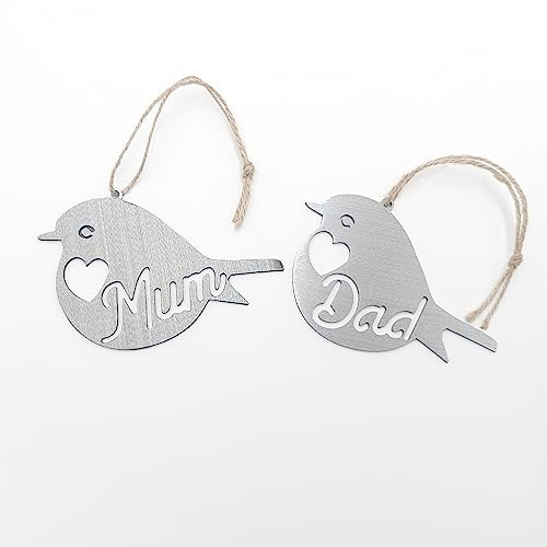 Mum & Dad Steel Robin Decoration Set – Metal Hanging Robin Ornaments – Steel Keepsake Gift Set – Indoor or Outdoor Garden Decoration