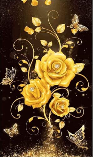 ZephyrHome Diamond Painting Rose Gold Diamant Painting Bilder Blumen, 5D Diamant Painting Rose Full Set mit Werkzeugtasche für Home Wand Dekor 30x40 cm