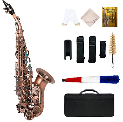 Bb Sopransaxophon für Anfänger/Studenten, Professionelles Saxophon Holzblasinstrument Rot lackiertes B-Sopran Sax Komplett-Set für Performance, Qualität Messing-Gravur, Gorgeous Sound