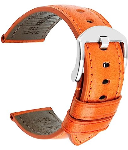 PAKMEZ Leder Uhrengurt 20/22/24mm Ersatzuhr Armband, Orangen, 24mm