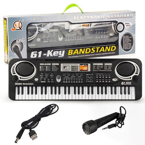 LASIEYO 61 Keys Electronic Keyboard Digital Piano, Pink Piano Keyboard with Microphone Built- In Speaker for 1-6 Years Old Children Simply Piano Application (Black)