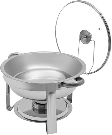 Chafing Dish - Récipient rond de 5 l - En acier inoxydable - Diamètre : 302 x 225 mm - Avec couvercle en verre - Pour restauration, buffet et fête - Argenté