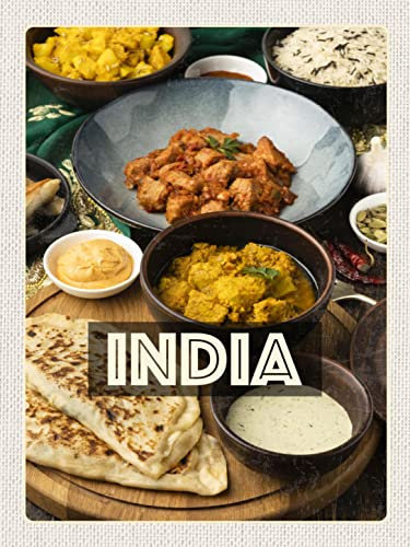Holzschild 30x40 cm Indien Speisen Curry Hähnchen Reis Wand Deko Cafe Sammler Geschenk