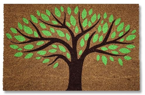 KOKO DOORMATS Zerbino Ingresso casa - Tappeto divertenti in fibra di cocco e base antiscivolo da PVC, da esterno e interno con misure 40x60cm (Albero della Vita)