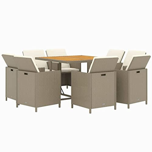 Gecheer 9-TLG. Polyrattan Sitzgruppe 8 Personen Gartenmöbel Set 8 Stühle mit Tisch Balkon Möbel Terrassenmöbel Gartenlounge Set Gartengarnitur Sitzgarnitur Garten Essgruppe mit Auflagen Beige