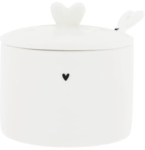 Bastion Collections Zuckerdose Heart mit Deckel und Löffel Keramik weiß schwarz H14cm LI/SUGAR 007 BL