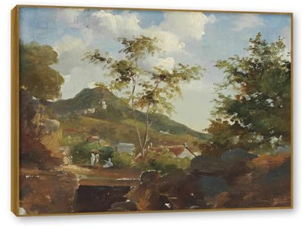 NHLDZYH Teakholzrahmen - Impressionismus Poster, Kunstdrucke Poster Berühmte Maler, (Dorf zu Fuß) Landschaft Bilder Leinwand, Wandbilder Wohnzimmer Moderne 50x65cm