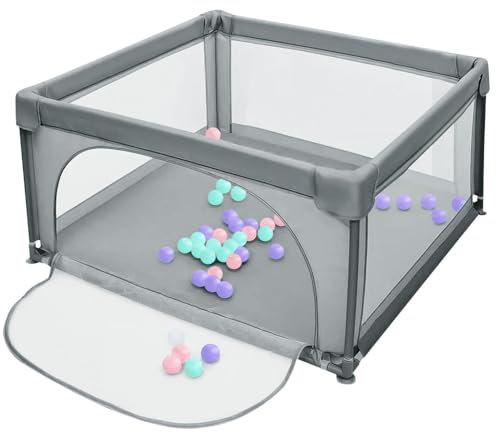 Laufstall für Kinder, für Wohnung, Laufstall mit 4 unteren Saugnäpfen und Reißverschlusstür, Babyspielstall mit weichem atmungsaktivem Netz, Zaun für Babys, Oxford-Stoff (A-120 x 120 x 66 cm,