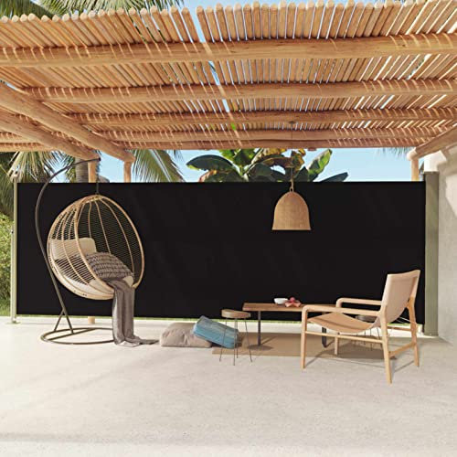 Tidyard Auvent Latéral Rétractable de Patio 180x600 cm Noir Protection de l'intimité et Vent, Paravent Store latéral, Abri Solaire Extensible Brise Vue pour Extérieur, Balcon, Terrasse