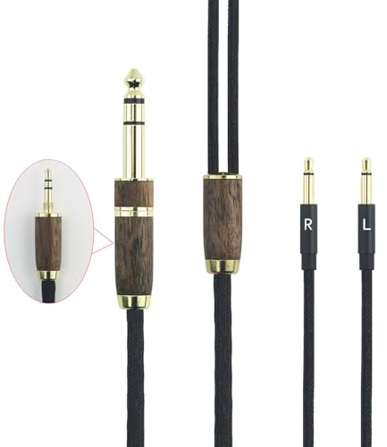 ABLET Replacement Audio Upgrade Cable 7N OCC Copper Silver Plated Cord compatible with Meze 99 Neo headphones, compatible with Meze 99 Classics headphones Walnut Wood Shell & 6.35mm Adapter