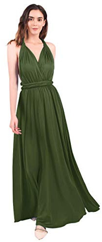 OMEWEE Damen Lang Sexy Schnürung Abendkleid Multiway Brautjungfernkleider Rückenfreies Elegant Wickelkleid Festlich Maxi Sommerkleid Einfarbig Partykleid dunkelgrün M