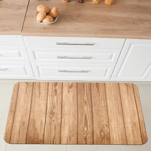 Comart - Küchenteppich Malaga - Läufer 100% PVC - Schmutzabweisend - rutschfest - Wasserdicht - Maschinenwaschbarer Teppich - Moderner Flur für Küche und Flur - Holz Beige - 55 x 75 cm
