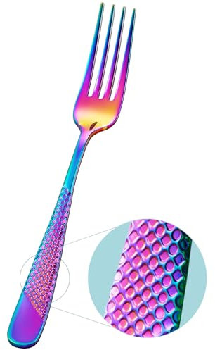 Xideman® Prämie Gehämmertes Gabeln (20,7cm), Tafelgabeln 6 stück, Gabel set 18/10 Edelstahl, Essgabeln, Menügabeln, Besteck Gabeln für Haus/Küche/Restaurant/Hotel, spülmaschinenfest (Bunt)