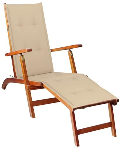 ZEYUAN Liegestuhl mit Fußstütze und Auflage Akazie Massivholz, Gartenliege, Sonnenliege, Relaxliege, Deckchair, Terrassenstühle, Beach Chair, Saunaliege 3064017
