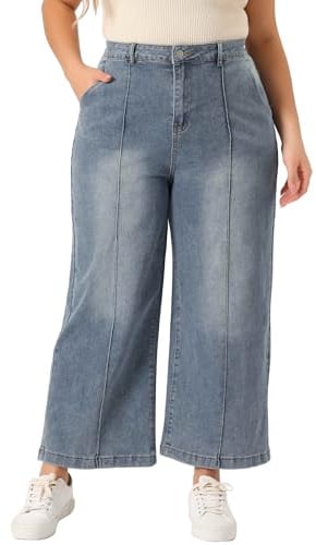 Agnes Orinda Jeans in Übergröße für Damen, weites Bein, Baggy, gewaschen, Stretch, mit Taschen, Denim-Knöchelhose, Grau / Blau, 2X