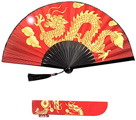 GZSLKSCD Faltbarer Fächer, zusammenklappbarer Handfächer mit Quasten, Klassische chinesische Tuschmalerei im Retro-Stil, für Kirchenpartys, Geschenke, Fächer