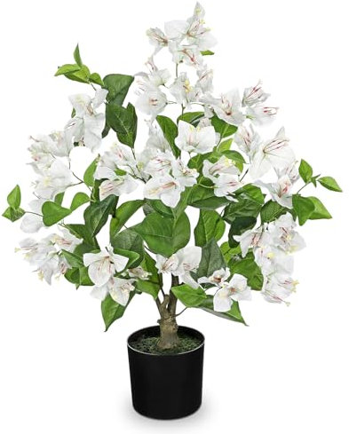 Arborus Kunstblumen Frühling Deko 67 cm Künstliche Bougainvillea im Topf Künstlicher Drillingsblume Weiß Künstliche Frühlingblumen Dekoblumen für Tisch Wohnzimmer Schlafzimmer Deko