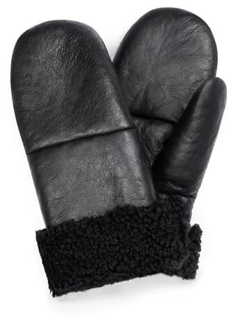 Valcuer 1887 Fäustlinge COZY MITTEN warme Unisex Handschuhe aus hochwertigem Lammfell, Fell, Leder - bequem, warm und hochwertig in Schwarz, in Gr. 9