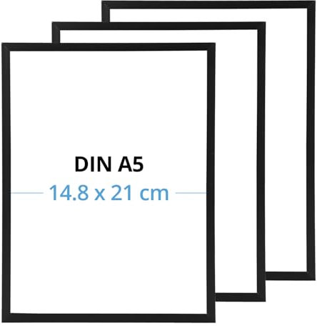 QWORK® Lot de 3 Cadre Photo A5 (15x21 cm) en Aluminium - Verre Acrylique Incassable - Noir Mat
