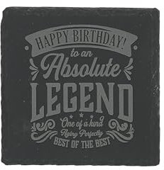 Pavilion Gift Company - Happy Birthday - 10,2 x 10,2 cm Schiefer gravierte Getränkeuntersetzer Meilenstein Party Bar Zubehör