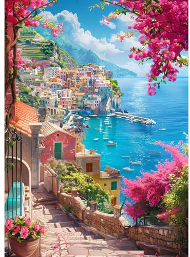 CEOVR Peinture Diamant Adulte Paysage 5D Diamond Painting Complet,Ville Balnéaire Diamond Painting 30x40 cm