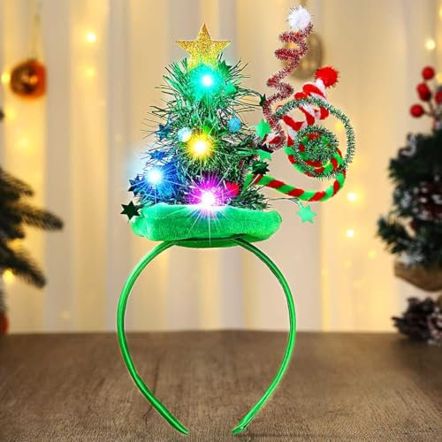 Zoestar Chapeau de Noël lumineux à DEL – Serre-tête lumineux à DEL – Accessoire de cheveux pour femme (vert, taille unique)