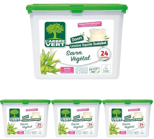 L'Arbre Vert Doses Lessive Liquide - Savon Végétal - 633,6 gr - 24 lavages (Lot de 4)