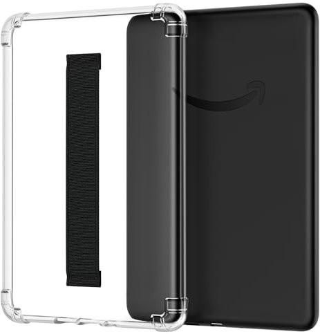 MoKo Hülle Kompatibel mit 7 Kindle Paperwhite 12. Generation 2024, Handschlaufe Hülle, Ultraweiche Transparente TPU Hüllen mit Rückabdeckung für Kindle Ppaerwhite 2024, Schwarz