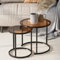 HEYZOEY Round Nesting Coffee Tables, Removable Set of 2 End Table, Glass Top Nesting Tables with Metal Frame for Living Room, Bedroom, Office, Balcony, Apartment, Dark Brwon
