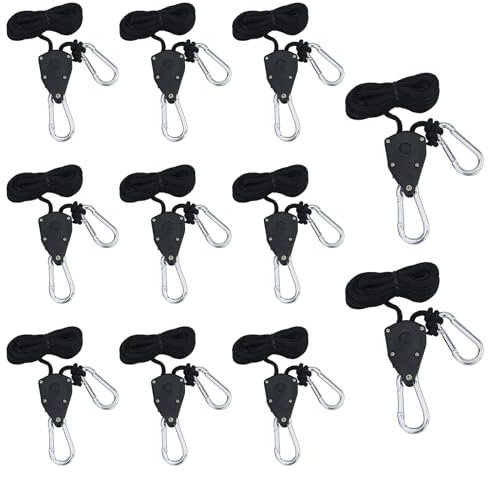 Lot de 11 crochets à cliquet - Heavy Rope - Avec crochet - Réglable - 2 m - Pour plantes, ventilateurs et lampes