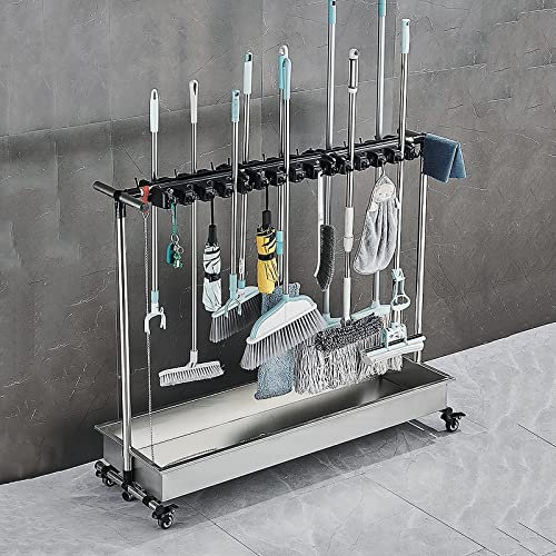 Drain Rack Broom Mop Holder Floor-Mounted Mop Broom Holder,Mop Holder,Put Wet Mops,Cleaning Supplies Organizer,Garage Storage Rack,Broom Organizer,Laundry Room Organization,For Garden Garage ( 16