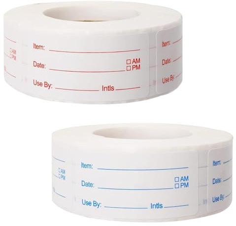 BRDTKUGV 2 Rolls 1000 Removable Food Labels, 1 x 2 Inch Freezer Labels, Easy Peel Off, Self-Adhesive, Ideal for Meal Containers and Jars