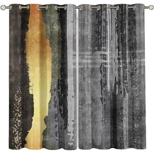 Vorhang Blickdicht Vorhänge Verdunkelungsvorhang Gardinen Mit Ösen Wohnzimmer Schlafzimmer Thermovorhang 3D Graubraune Vintage-Holzmaserung Muster Ösenschal 2Er Set Fensterdekoration 140X160Cm (B X
