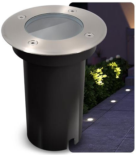 SSC-LUXon Bodeneinbauleuchte KALPA silber 230V IP67 wetterfest, belastbar & rostfrei - Geeignet für Außenanlagen, Balkone & Gartenwege