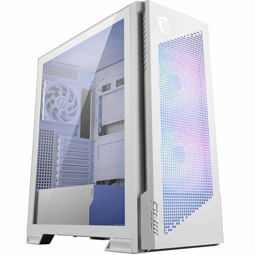 MPG Velox 300R Airflow PZ White Boîtier PC Gaming Moyen Tour, Ventilateur Double Couche 160 mm, fonctionnalités EZ-DIY, Compatible radiateurs de 360 mm et Cartes mères ATX à connecteurs arrière