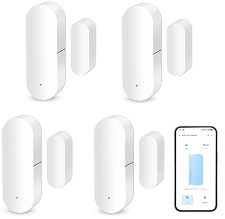 Intelligenter WLAN-Türsensor: Türöffnungskontaktsensor für die Sicherheit zu Hause, kabelloser Fenstersensor mit sofortigen App-Benachrichtigungen, kompatibel mit Alexa und Google Assistant (4er-Pack)