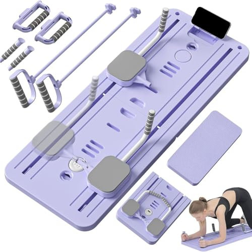 Pilates-Board,Pilates Reformer Compact, 4-in-1 klappbar, multifunktionales Bauchmuskelbrett, Push-Up-Bauchmuskel-Roller springt automatisch mit Timer, für Zuhause und im Fitnessstudio (Lila)