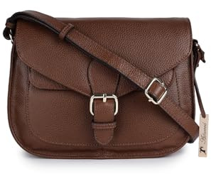 Ashwood Real Leather Crossbody Bag for Women – Gold Hardware with Jacquard Floral Lining and Adjustable Strap - Elegant Compact Shoulder Bag: 62879