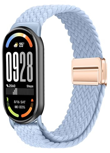 MokaZii Nylon Armband Kompatibel mit Xiaomi Smart Band 10 / Xiaomi Smart Band 9, Magnetisch Verschluss Elastisch Stoff Sport Nylon Adjustable Armbänder für xiaomi mi band 10/9 / 8 (Hellblau)