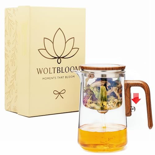 WOLTBLOOM Enchanti Tea Pot - Modern Glass Infuser Teapot - Water Separation Magic Teapot with Heat-Resistant Handle - Elegant Gift Box & Writable Card - Perfect for Loose Leaf Tea - 800 ML (27oz)