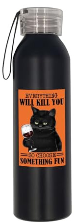 Funny Motto Black Cat Water Bottle, Insulated Bottle, Stainless Steel Water Bottle