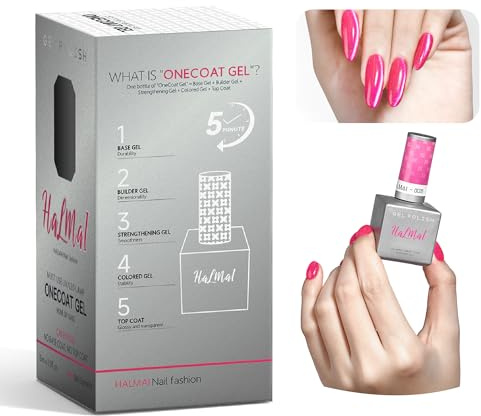 HALMAI de Vernis Gel OneCoat Effet Œil de Chat avec Aimant-5 en 1 pour Ongles (Base,Couleur,Builder,Renfort,Top Coat) -Manucure DIY et Facile-Cadeau pour Débutants & Usage Domestique (rose poudré)