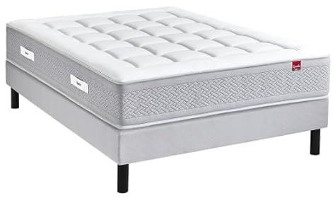 Epeda Ensemble Le MAJESTUEUX + Sommier Confort Medium + Pieds 180x200 Gris Souris Ressorts