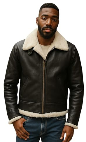 Men’s B3 Aviator Shearling Bomber Jacket – Real Sheepskin Leather Flying Pilot Coat, WWII Vintage Aviation Style