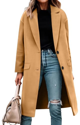 Wollmantel Damen Elegant Grosse Grössen Wintermantel Damen Warm Camel Jacken Klassisch Herbst Trenchcoat Modisch 2#Kamel M