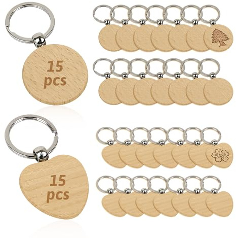 ZSSZD 30 Stück Schlüsselanhänger Holz, Schlüsselanhänger Rohlinge Rund & Herzförmige, DIY Holzanhänger zum Bemalen Beschriften, Holzanhänger Bastelset für Gravur, Malerei, Dekoration, Geschenke