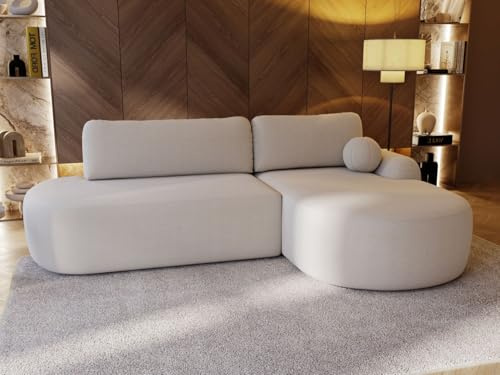 GRAINGOLD Aurio O Ecksofa 271x177 cm, L-Form Sofa, Schlafcouch für Wohnzimmer, Boucle, 3-Sitzer Eckcouch, Modernes Design (Creme, Rechts)