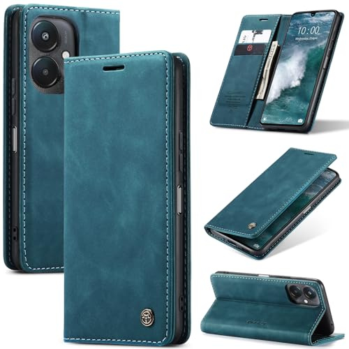 Phernykas Cover per Xiaomi Redmi 13C Libro Pelle Portafoglio, [Porta Carte] [Magnetica] Premium PU Flip Wallet Custodia Cellulare Protection per Xiaomi Redmi 13C Leather Case, Blu-verde