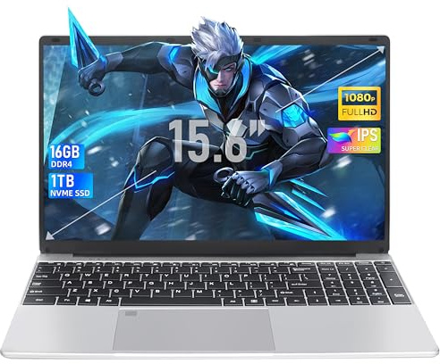 Rumtuk 15.6-inch Laptop,16GB DDR4 RAM,1T NVMe SSD,Alder Lake-N95 | 4-core up to 3.4 GHz,FHD IPS,Backlit KB,Numpad,Fingerprint,Webcam,WiFi,Bluetooth,Mini HDMI,USB 3.0,Lightweight,Silver
