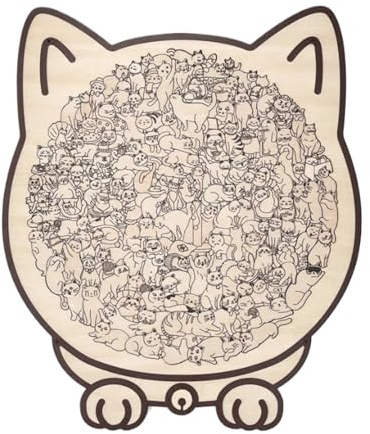 Spizummp Cat Shaped Wooden Jigsaw - Animal Jigsaw Ornament,Bookshelf Animal Ornament - for Adults Women Family Kids Kitten Lovers Halloween Home
